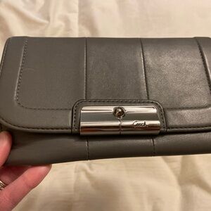 Coach Charcoal Leather Wallet with Silver Accent